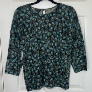 Talbots 100% pure Cashmere Peacock Feather Print Sweater | Lp